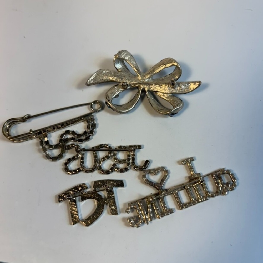 Brooch Pin Lot Silver Tone Rhinestone Retro Costume Jewelry - Picture 6 of 7